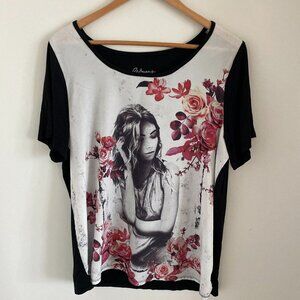 REITMANS GRAPHIC T-SHIRT TOP SHORT SLEEVES BLACK PLUS SIZE 1X